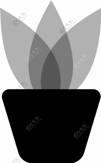 卡通黑灰色植物盆栽图标