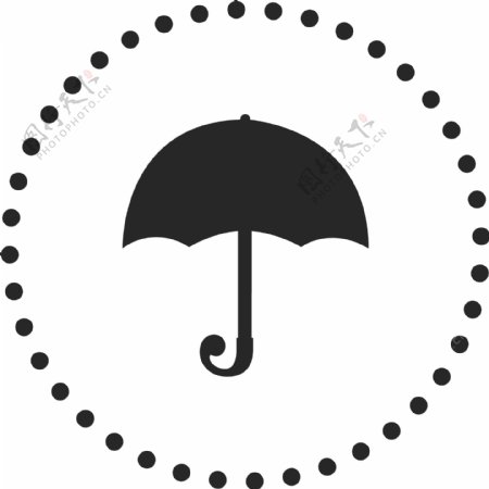 黑色雨伞卡通按钮图标