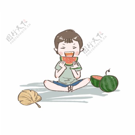 夏日清新孩童吃西瓜