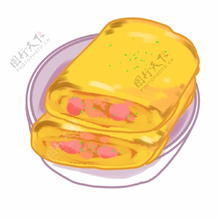 卷菜饼的小吃插画