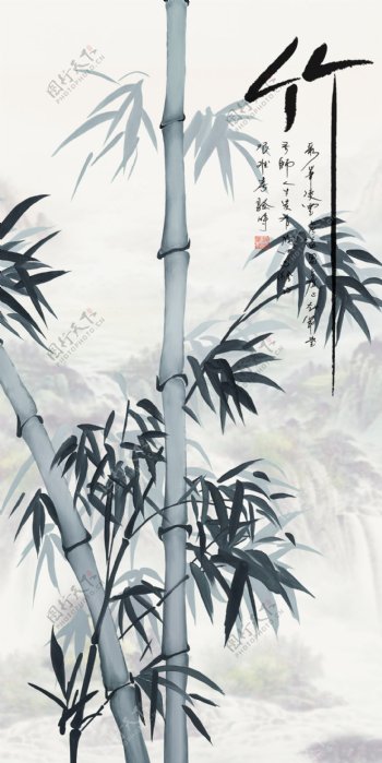 中国风传统国画水墨竹子山水玄关