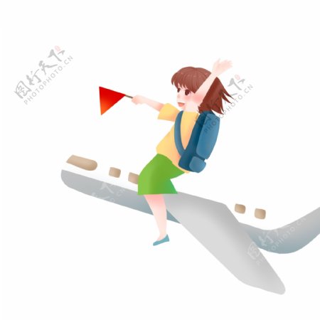 清新创意乘着飞机旅行的女孩