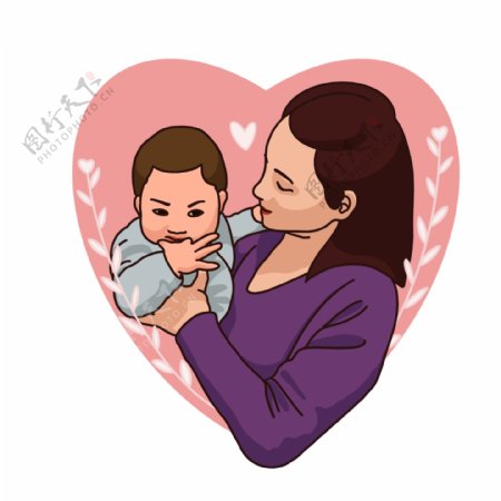 妈妈怀抱婴儿宝贝母爱母亲节元素