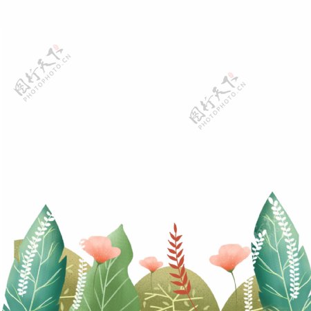 彩绘夏季绿叶花丛元素设计