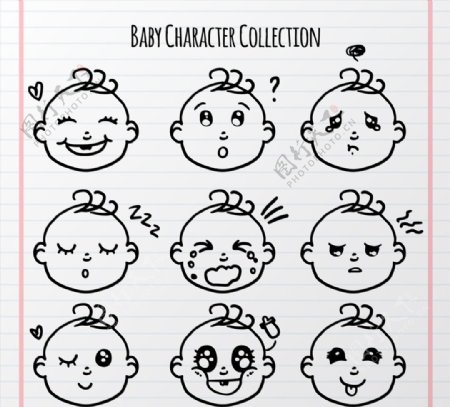 9款手绘婴儿表情头像