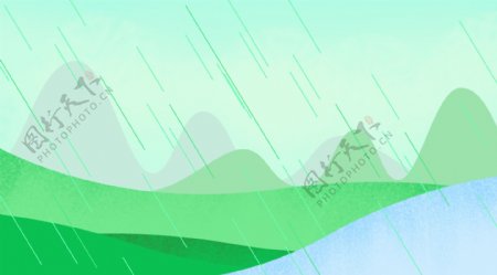 唯美手绘雨季山水风景插画背景