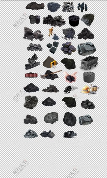 煤炭煤球煤块黑色煤堆素材免抠