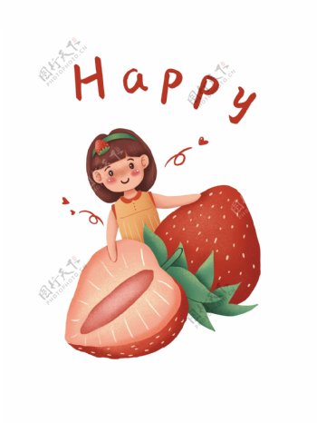 帆布袋包装草莓女孩原创插画