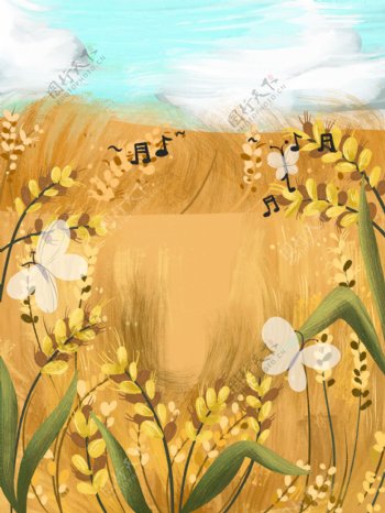 彩绘芒种节气麦季背景设计