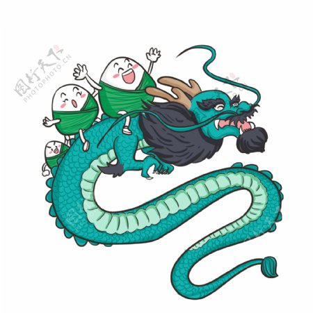 彩绘端午节骑着龙的粽子传统中国风设计
