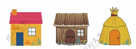 三只小猪盖房子草屋木屋砖房