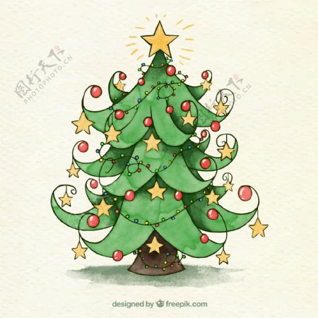 彩绘星星装饰圣诞树