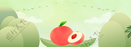 绿色清新桃子水果背景