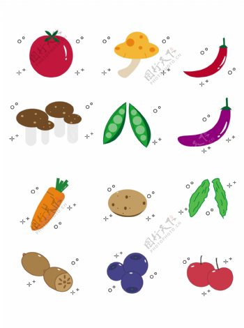 蔬菜小元素水果卡通手绘