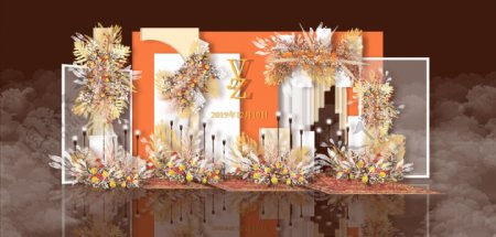 橘色暖色调秋色系婚礼效果图设计