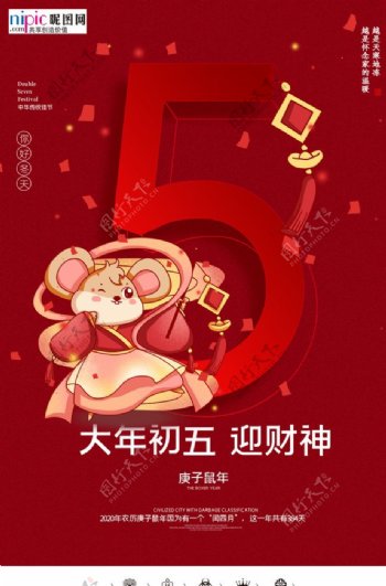 2020初五春节鼠年新春海报