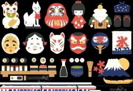 日本文化扁平风格素材旅游