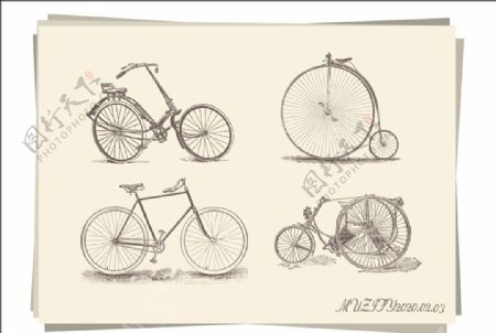 4款入复古自行车手绘稿