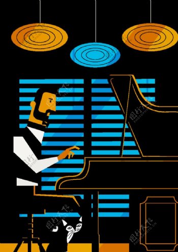 创意餐厅弹钢琴的男子