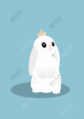 手绘卡通兔子可爱戴着皇冠的兔子