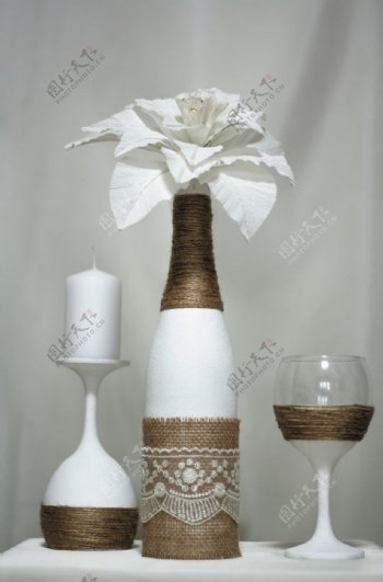 玻璃麻蜡烛花卉瓶