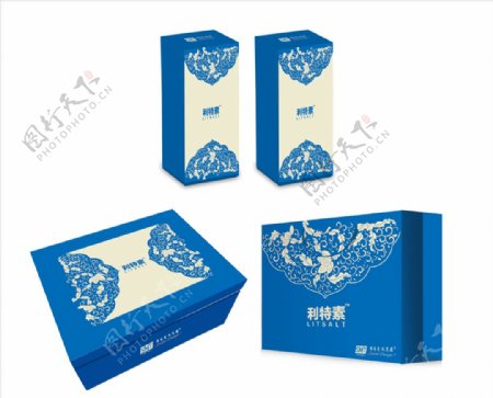 中国风蓝色套装包装设计