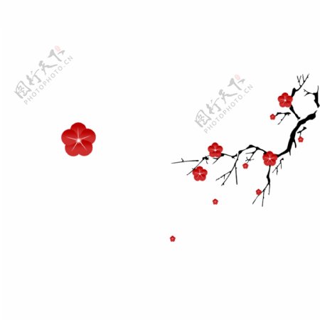 中式梅花花瓣树枝
