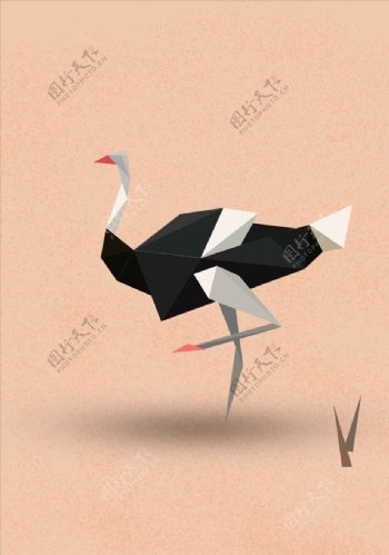 图形拼接色块鸵鸟动物