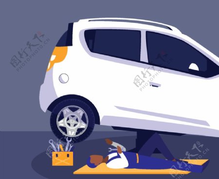 汽车修理主题插画