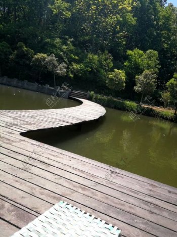 湖水中间有木桥