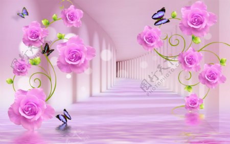 3D空间花朵背景墙