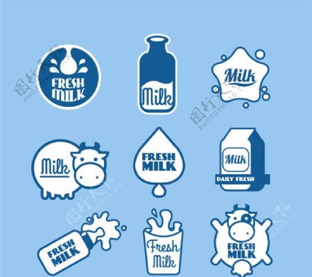 蓝色牛奶标签矢量素材