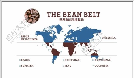 世界咖啡豆种植地展开图