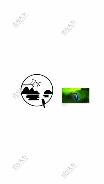 圆形山水小鸟logo设计