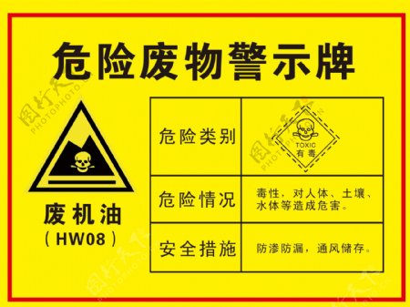 危险废物警示牌废机油