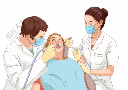 口腔护理医护人员手绘免抠元素