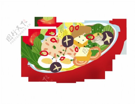 砂锅火锅美食食材插画卡通素材
