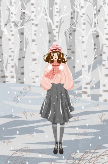 冬季人物女性清新插画素材