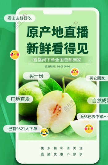 翠梨水果直播促销活动宣传海报