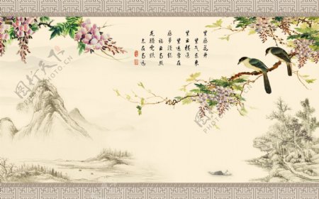中式花鸟山水