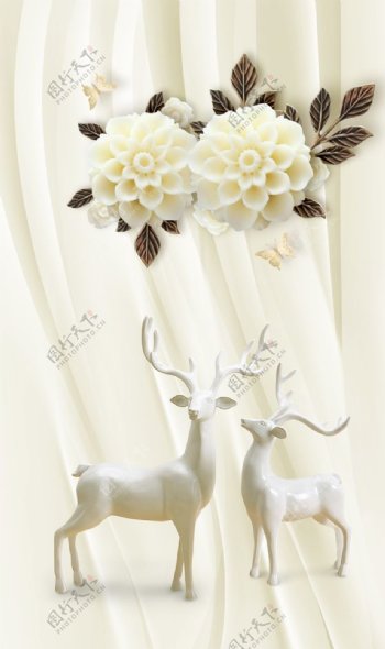 乳白色麋鹿装饰画