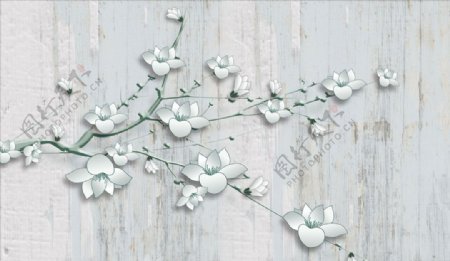 水墨画浮雕花背景墙
