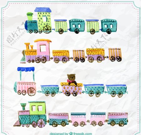 褶皱纸张上的玩具火车图片