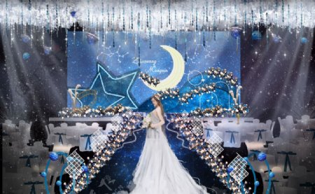 星空婚礼背景效果图婚礼舞台手绘图片