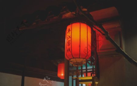 平江客栈灯笼旅游背景海报素材图片