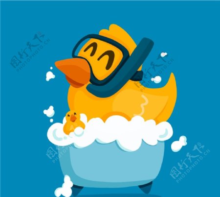 卡通洗澡的小黄鸭图片
