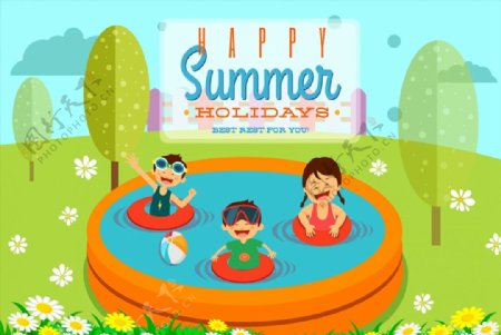 夏季玩水的儿童图片