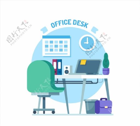 蓝色私人办公桌图片