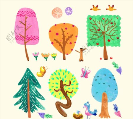 树木和花鸟设计图片