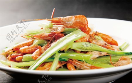 鲜虾炒菜杆图片